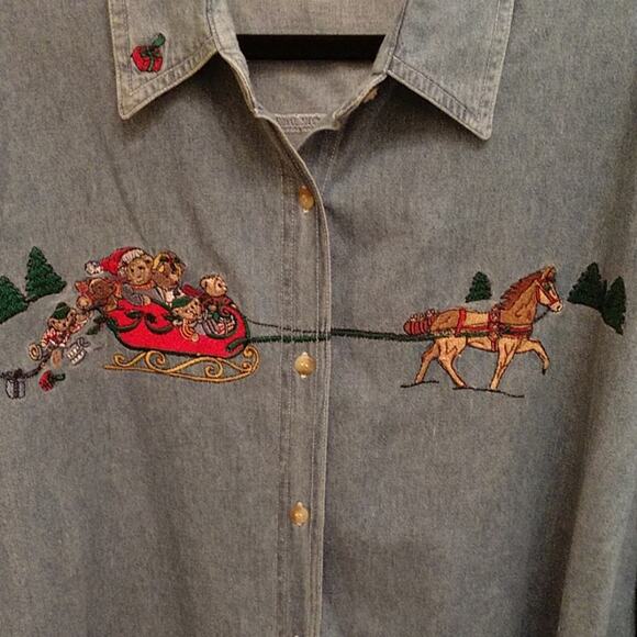 Faded Glory Woman Christmas Denim Shirt size 22 - Picture 1 of 8
